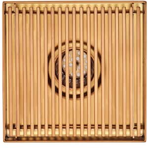 6 in. Square Stainless Steel Shower Drain with Bar Pattern in Rose Gold