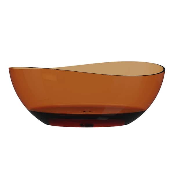 63 in. x 37.4 in. Composite Flat Bottom Oval Double Slipper Soaking Bathtub Solid Surface with Center Drain in Caramel