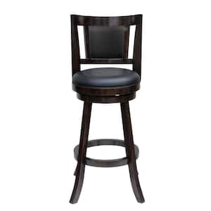 37.5 in. H Swivel Dark Brown Wooden Frame Counter Stool with Faux Leather Padded Back