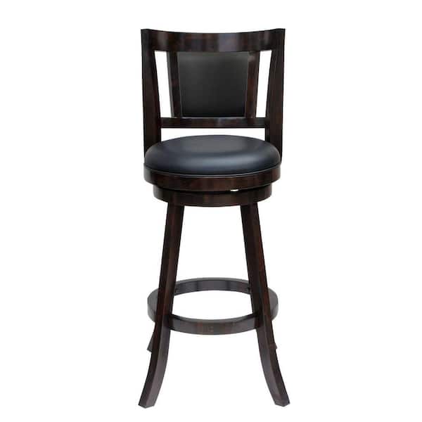 Benjara 37.5 in. H Swivel Dark Brown Wooden Frame Counter Stool with Faux Leather Padded Back
