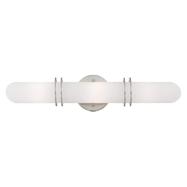 Shelton 19.75 in 3-Light Brushed Nickel ADA Vanity Light with Satin Opal White Glass