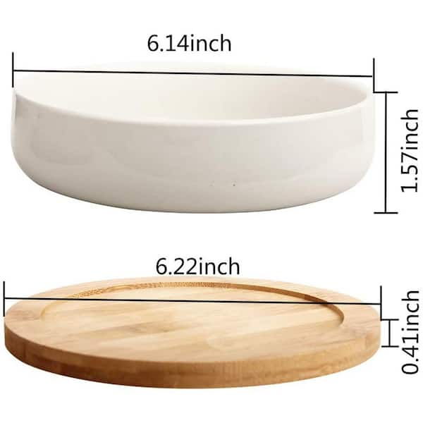 White Oval 6.8 Ceramic Succulent Planter Pot with Bamboo Saucer, Window  Plant Container Box