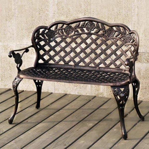 Boyel Living 38 6 In Antique Bronze Rose Pattern Metal Garden Bench Wf Hfhw002 The Home Depot Boyel Living 38 6 In Antique Bronze, Antique Garden Bench