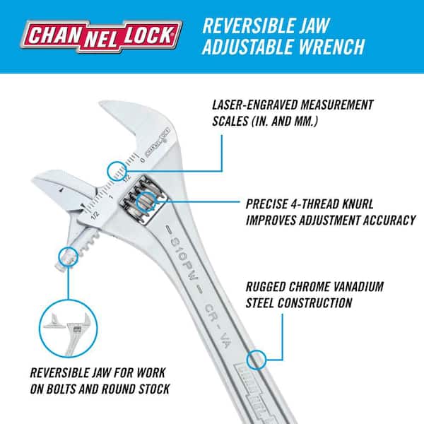Reversible Jaw 10 in. Chrome Adjustable/Pipe Wrench