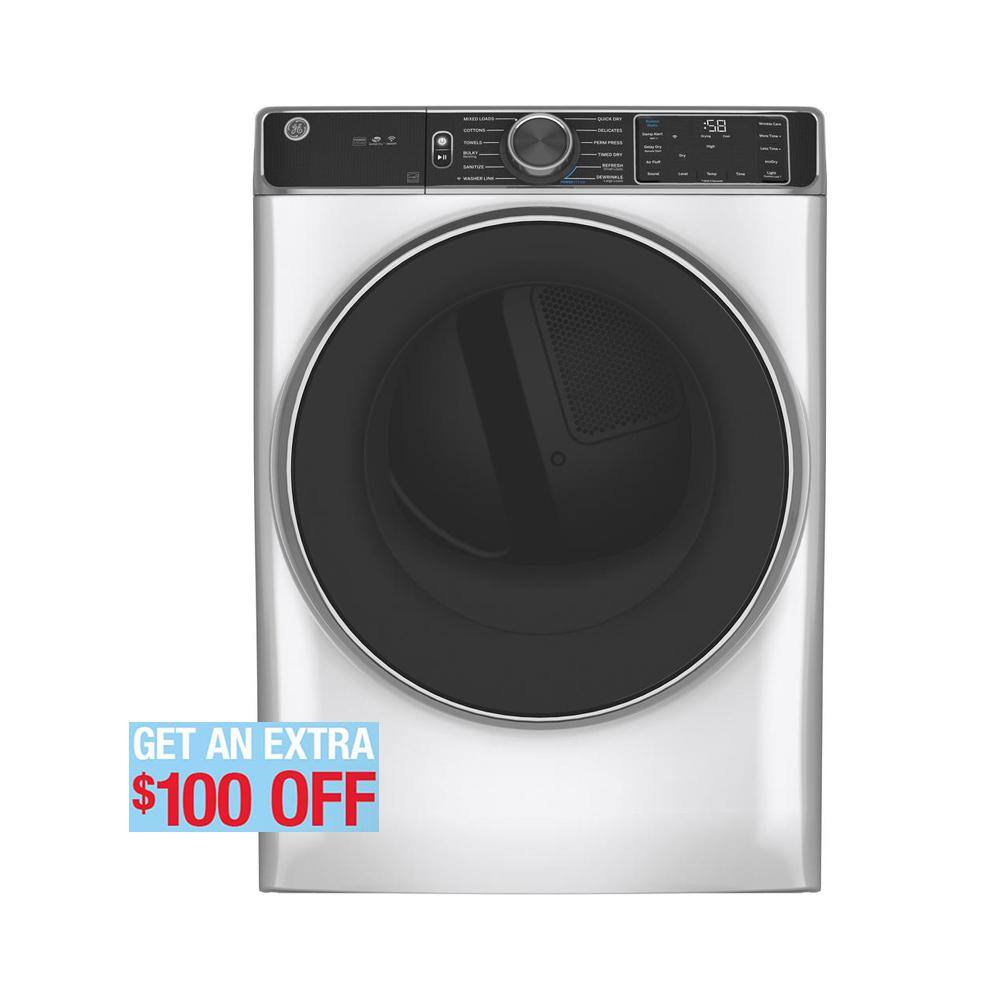 GE 7.8 cu. ft. Smart White Stackable Electric Dryer with Steam and