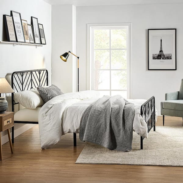 JAYDEN CREATION Octavius Metal Bed Frame Black Metal Frame King Size Platform Bed with Modern Openwork Headboard and footboard-KB