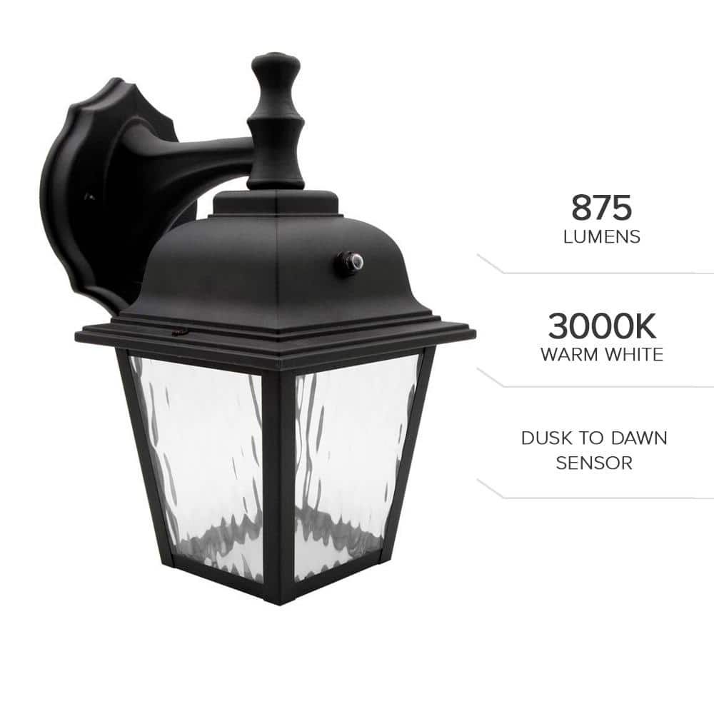 Black Aluminum LED Lantern Sconce with Water Glass
