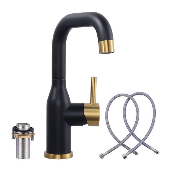 9.3 in. Single Hole Single-Handle Bar Faucet With Swivel Spout in Black and Gold