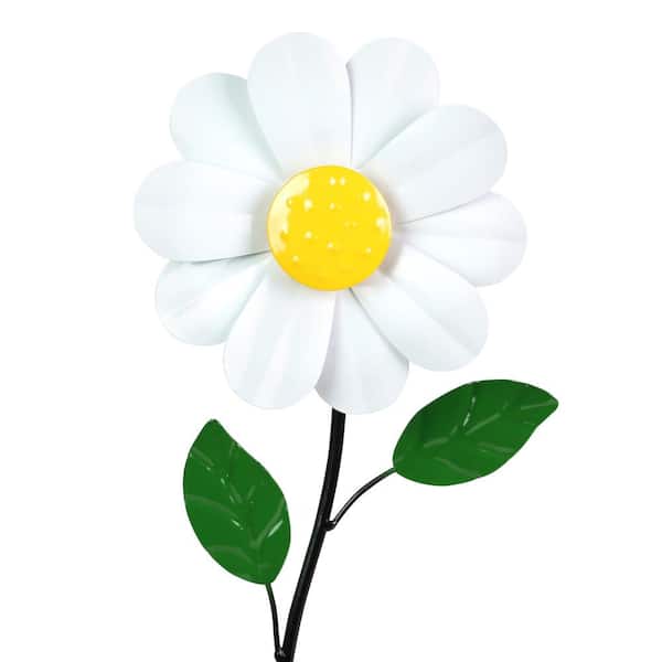 Exhart 5 in. W Mini Kinetic Daisy 1.33 ft. White Metal Garden Stake