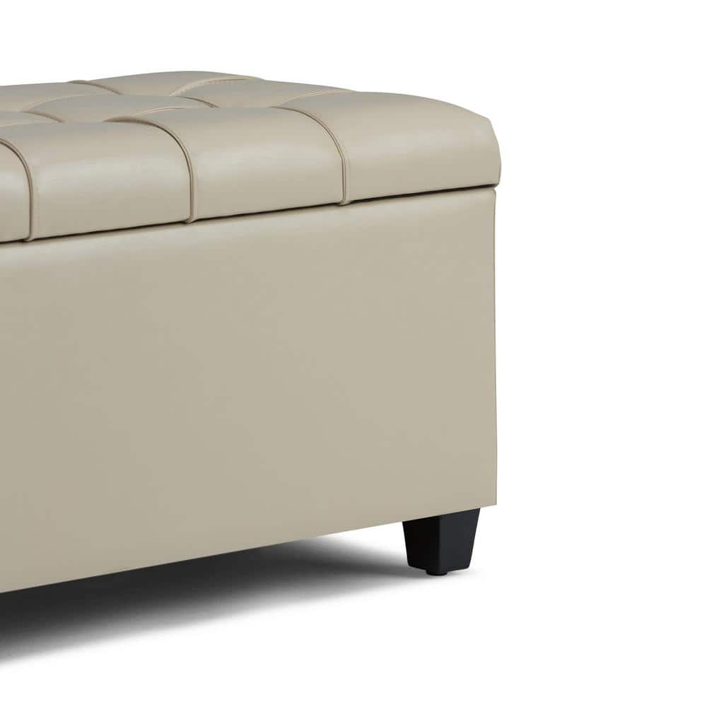 Satin Cream Tufted Footstool Bench Ottoman with Storage