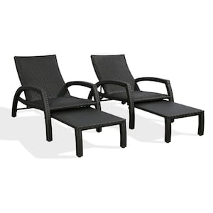 Dark Brown 2-Piece Adjustable Convertible Wicker Outdoor Chaise Lounge