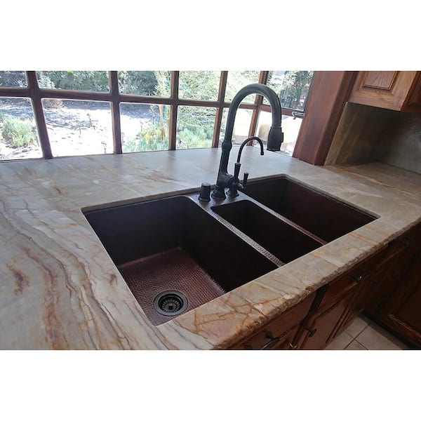 Undermount Hammered Copper 42 in. 0-Hole Triple Bowl Kitchen Sink and Drain in Oil Rubbed Bronze Undermount Hammered Copper 42 in. 0-Hole Triple Bowl Kitchen Sink and Drain in Oil Rubbed Bronze