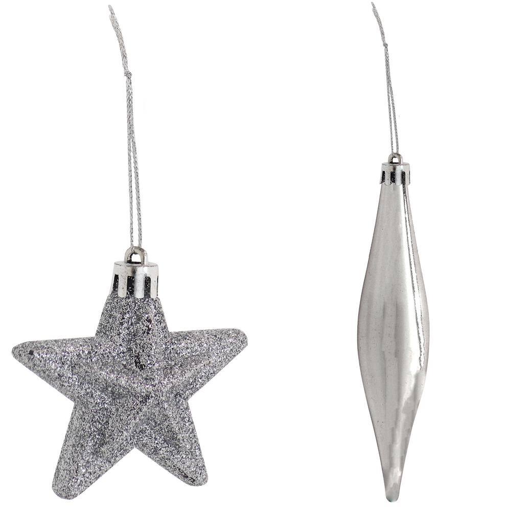 Silver Shatterproof Plastic Christmas Ornament Set, 59 Pieces