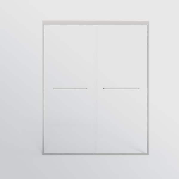 56 in.-60 in. W x 72 in. H Double Sliding Framed Bathroom Shower Door with 1/4 in. Tempered Glass in Brushed Nickel