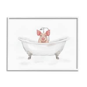 Country Pig Cute Bathtub Design by Ziwei Li Framed Animal Art Print 30 in. x 24 in.