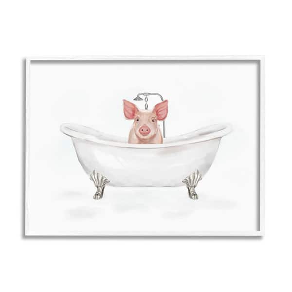 The Stupell Home Decor Collection Country Pig Cute Bathtub Design by Ziwei Li Framed Animal Art Print 30 in. x 24 in.
