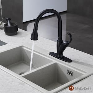 Single-Handle 2-Function Tulip High Arc Pull Down Sprayer Kitchen Faucet Deck Mount Kitchen Faucet in Matte Black