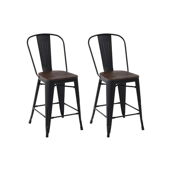 Homy Casa Thocar 40 in. Black Slat High Back Metal Frame Counter Stool ( Set of 2)