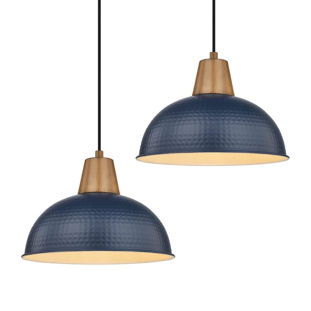 JAZAVA 10.2 in. 1 Light Navy Blue Pendant Light Fixtures With Hammered Metal Shade for Kitchen Island 2 Pack HD4FG58MIL 2 BL The Home Depot