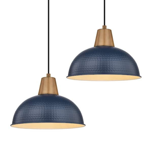 JAZAVA 10.2 in. 1Light Navy Blue Pendant Light Fixtures With Hammered