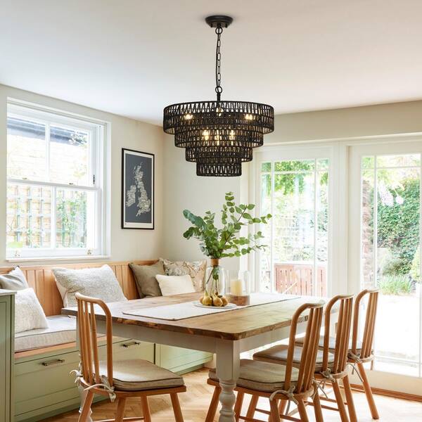 Amucolo 6-Light Black Boho Rattan Chandelier DFZ-CYW1-411 - The