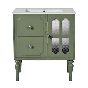 30 in. W x 18 in. D x 34 in. H Single Sink Freestanding Bath Vanity in Green with White Resin Top