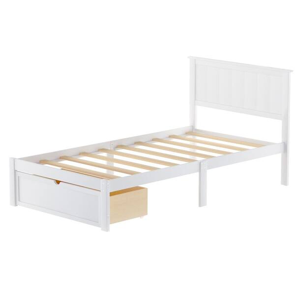 Storage Drawer Wood Twin Bed Frame, White Twin Bed Frame With Storage Ikea