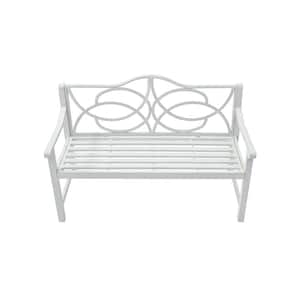 Outdoor Garden Patio Bench, Iron Metal Steel Frame Park Bench with Backrest and Armrest