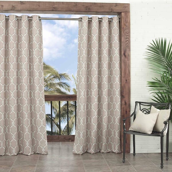null Semi-Opaque Totten Key Trellis Tan Polyester Grommet Curtain - 52 in. W x 84 in. L