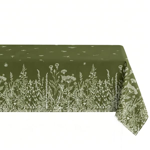60 in. W x 84 in. L Green Wild Flowers Floral Polyester Tablecloth for Dinner Decor