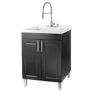 24 in. x 21.75 in. x 33.75 in. Thermoplastic Drop-In Sink, Stainless Coil Faucet, Soap Dispenser, Black MDF Cabinet