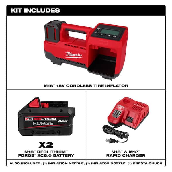 M18 18-Volt Lithium-Ion Cordless Electric Portable Inflator w/ (2) FORGE 8.0 Ah Batteries & Charger