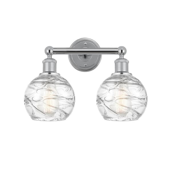 Athens Deco Swirl 15 in. 2 Light Polished Chrome, Clear Deco Swirl Vanity Light with Clear Glass Shade