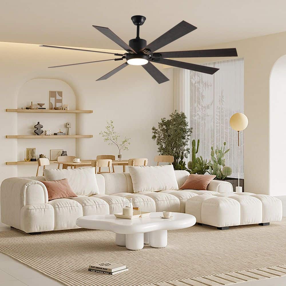 72 in. Indoor Black Downrod Mount Leaf Ceiling Fan with LED, Reversible DC Motor and 8 Wooden Retractable Blades price history on PriceWatchPro