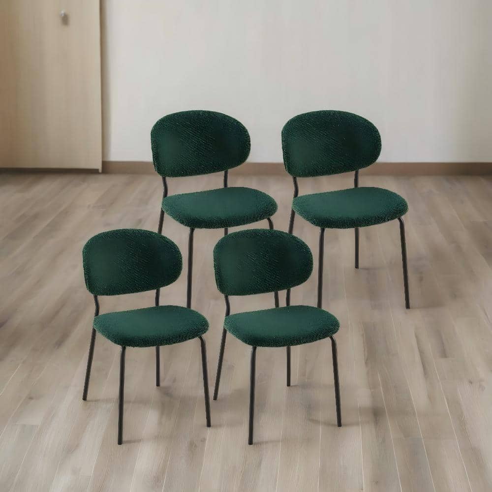 Dark Green Boucle Fabric Dining Chairs with Metal Legs for Dining Room Kitc
