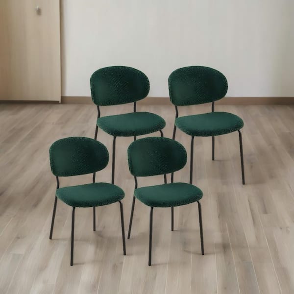 Unbranded Dark Green Boucle Fabric Dining Chairs with Metal Legs for Dining Room Kitchen Living Room (Set of 2)