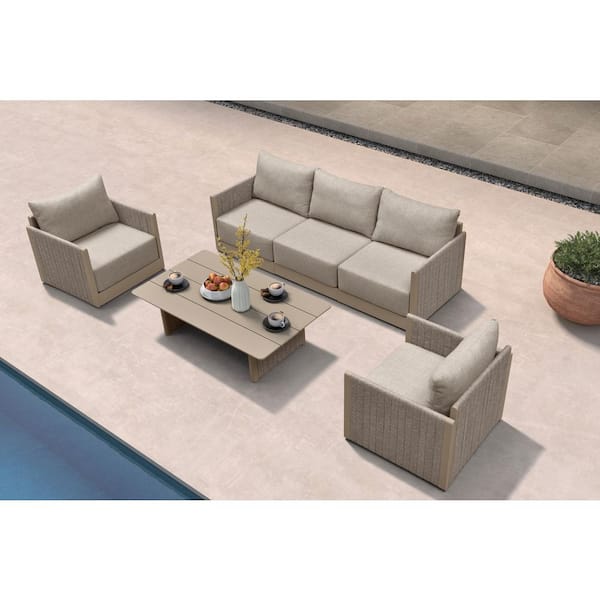 7 Pieces Patio Seating Sofas Aluminum Furniture Outdoor Couch Sectional Set with Cushions and Aluminum Table Beige