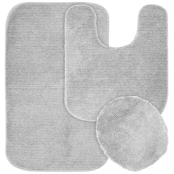 Garland Rug Glamor Platinum Gray 21 in. x 34 in. Washable Bathroom 3-Piece Rug Set