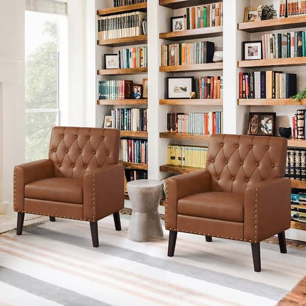 Mid century camel leather chair sales