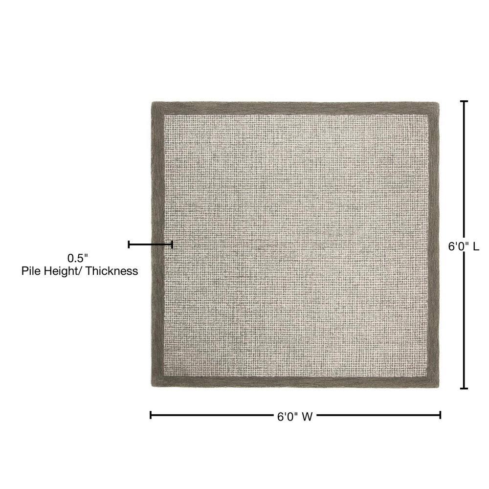 Ivory Abstract Tufted Wool Square Rug 6'x6'
