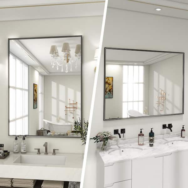 26 in. W x 37.8 in. H Rectangular Black Aluminum Alloy Framed Bathroom Vanity Mirror Wall Mirror