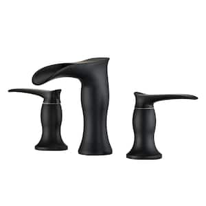 8 in. Widespread Double Handle Low Arc Bathroom Faucet with Supply Lines Included in Matte Black