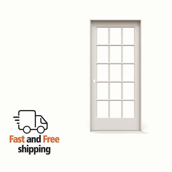36 in. x 84 in. Right Handed Primed Composite Clear Glass 15 Lite True Divided Single Prehung Interior Door