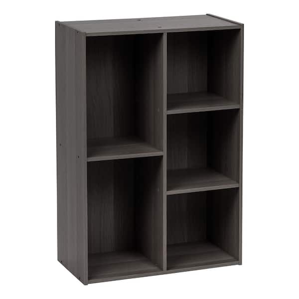 IRIS 34.67 in. Gray Faux Wood 5-shelf Standard Bookcase with Cubes