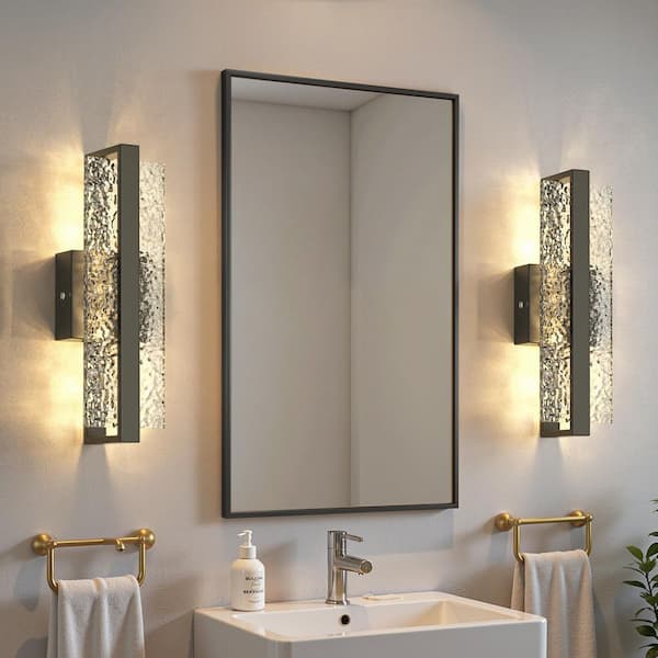 5 in. 1-Light Black Acrylic Integrated LED Vanity Light Set of 2, Modern Dimmable Wall Sconce for Bedroom Living Room