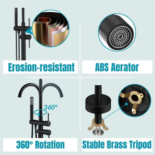 2-Handle Freestanding Tub Faucet with Hand Shower in Matte Black