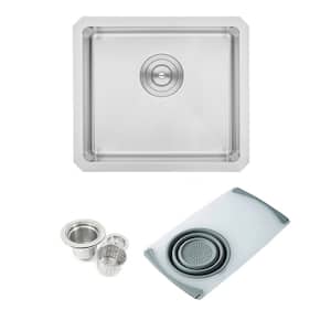 Undermount 16-Gauge Stainless Steel 17x15x9 in. Single Bowl Kitchen Sink Combo w/ Cutting Board Colander and Strainer