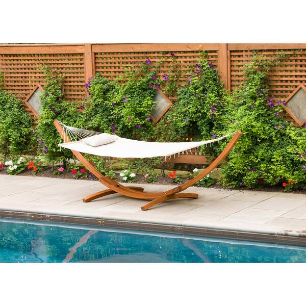 Leisure Season 10-1/2 ft. Woven Mesh Arc Hammock with Stand in Beige