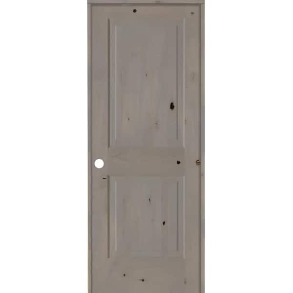 30 in. x 80 in. Rustic Knotty Alder 2 Panel Right-Handed Grey Stain Wood Single Prehung Interior Door with Square Top