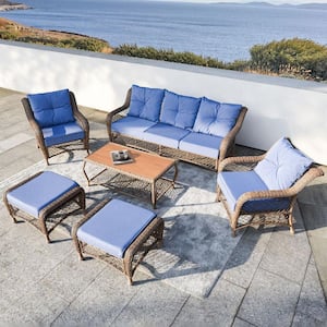 6-Piece Yellow PE Rattan Wicker Outdoor Sectional Sofa Set with